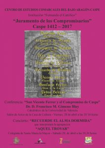 CONFERENCIA "San Vicente Ferrer y el Compromiso de Caspe” @ Salón de actos de la Casa de Cultura | Caspe | Aragón | España