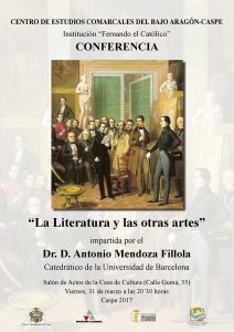 CONFERENCIA “La Literatura y las otras artes” @ Salón de actos de la Casa de Cultura | Caspe | Aragón | España