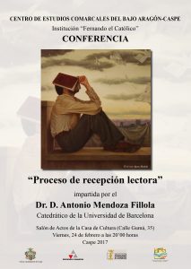 CONFERENCIA “Proceso de recepción lectora” @ Salón de actos de la Casa de Cultura | Caspe | Aragón | España