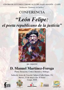CONFERENCIA "León Felipe: el poeta republicano de la justicia" @ Salón de actos Casa de Cultura de Caspe | Caspe | Aragón | España