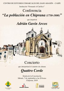 CONFERENCIA "La población en Chiprana (1750-1800)" y CONCIERTO interpretado por Quattro Corde @ Ermita de la Consolación | Chiprana | Aragón | España